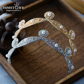 

HIMSTORY Simple Korean Rhinestone Bridal Crown Knot Pearl Hair band Headdress Wedding Dress Birthday Queen Crown Hair Accessory