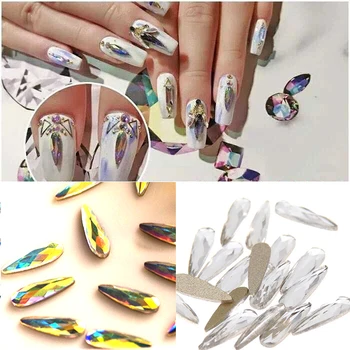 

12pcs 2X6mm 3X10mm DIY Clear/AB Crystal Flat Back Nail Art Glitter Rhinestone Manicure Tips Charms 3D Nail Art Decoration