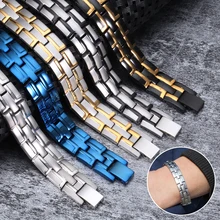 Магнитный браслет для здоровья, мужской браслет из нержавеющей стали, магнитный браслет, Мужская Ручная цепочка, энергетические германиевые браслеты для мужчин