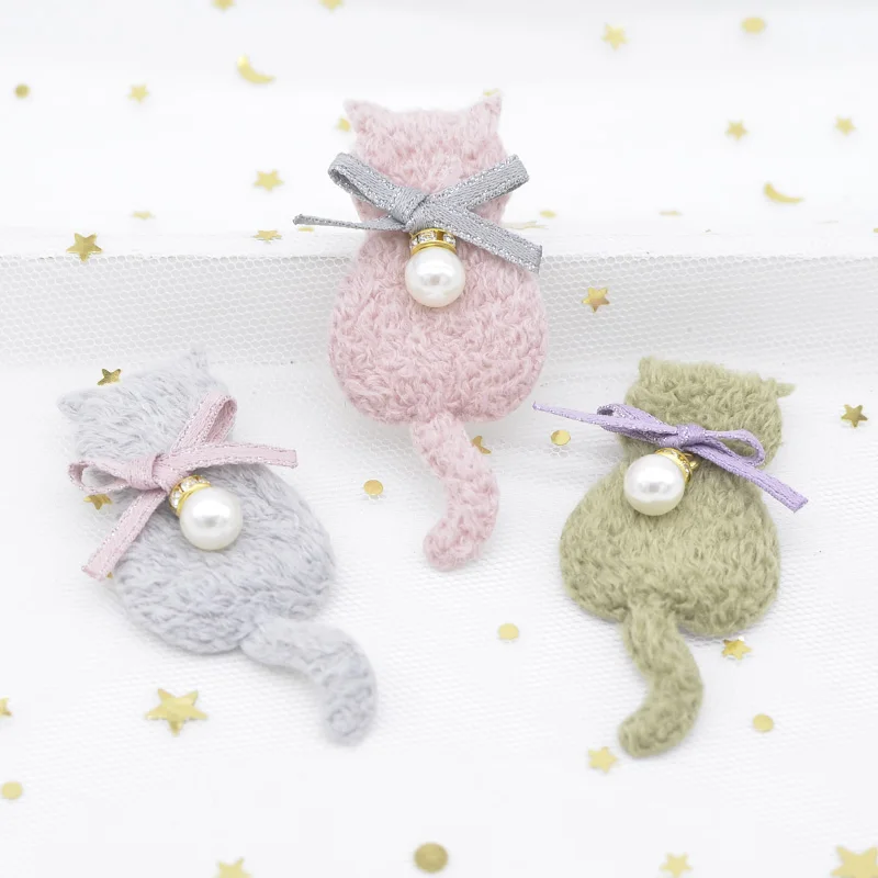 

10Pcs Cute Plush Cat Padded with Pearl Pendant for Clothes Patch Fabric Sewing Craft Socks Gloves Shoes Decal Decoration H80