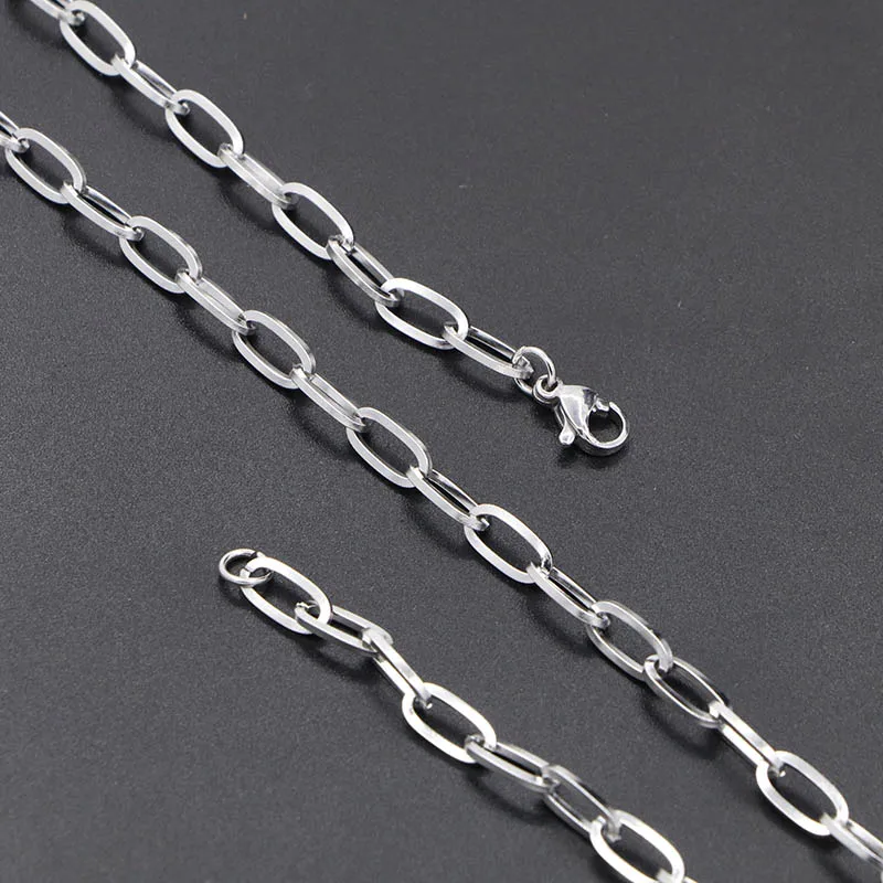 Bracelet Jewelry 3.7-4.7mm Long Cross Square Rolo Cable Stainless Steel Link Chain Steel Color Vintage for Women Unisex