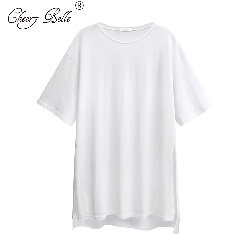 

Cheery Belle LOOSE casual style CASUAL short sleeve 2020 summer WHITE COTTON O-Neck ins trend versatile base coat