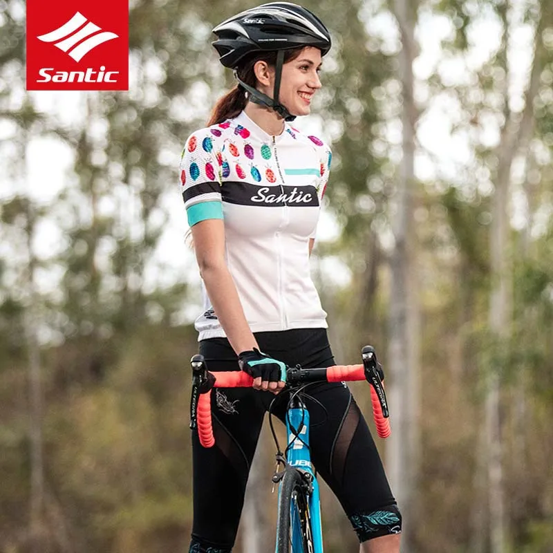 Santic, женские, MTB, шоссейные, велосипедные майки, Pro Fit, короткий рукав, для девушек, Джерси, быстросохнущие, дышащие, женские, для езды на велосипеде, Джерси