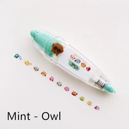 Милые животные кружево Корректирующая лента клейкой ленты papeleria материал Эсколар канцелярские Schoo - Цвет: Mint owl