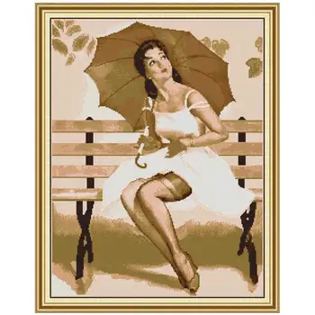 

Woman with the umbrella counted 11CT 14CT DIY kit wholesale Chinese Cross Stitch embroidery needlework Sets home decor