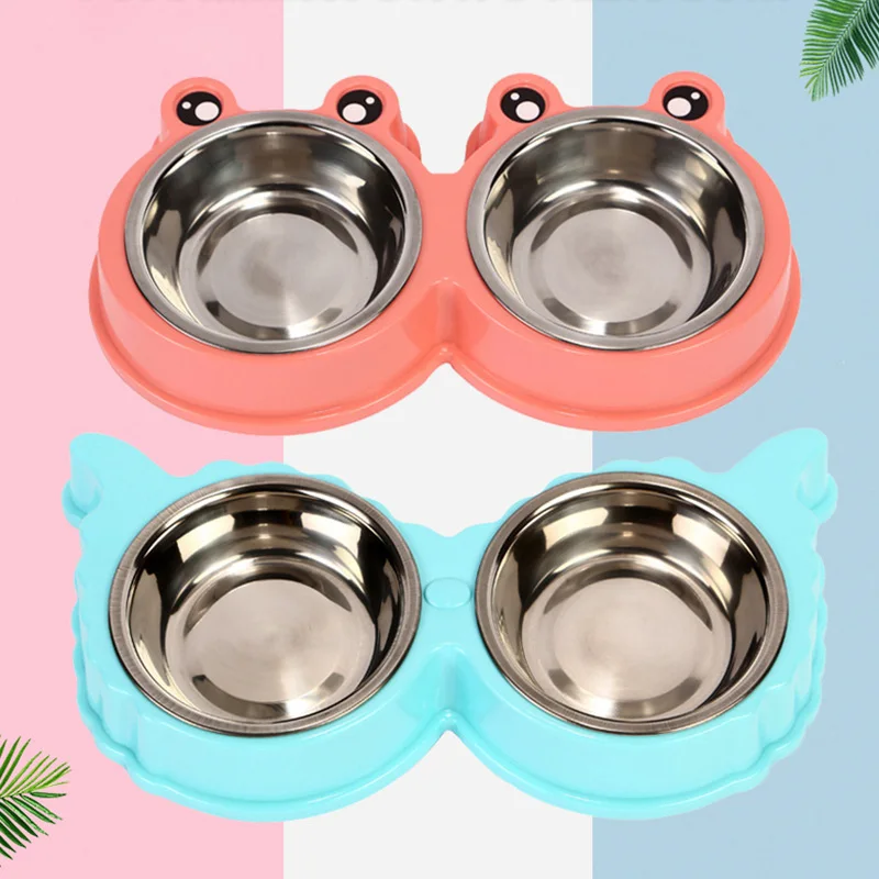 

Pet Cat Bowl Double Stainless Steel Feeding Food Water Puppy Bowl No Spill Tableware Anti-skid Pet Dog Cat Food Water