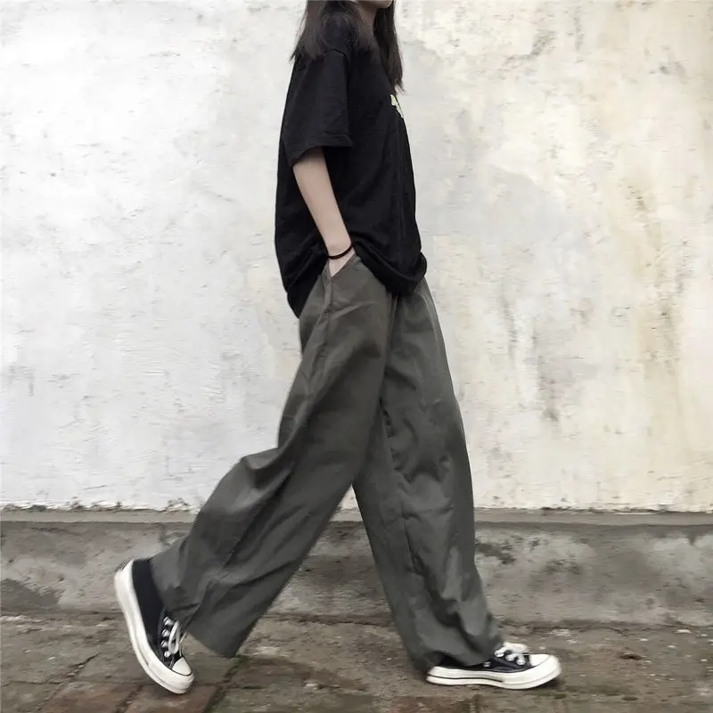 

Осенние повседневные свободные широкие брюки в стиле Харадзюку с высокой талией для мужчин и женщин