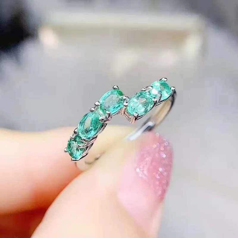 

Natural Emerald S925 Sterling Silver Gem Irregular Ring Fine Fashion Wedding Jewelry for Women MeiBaPJFS