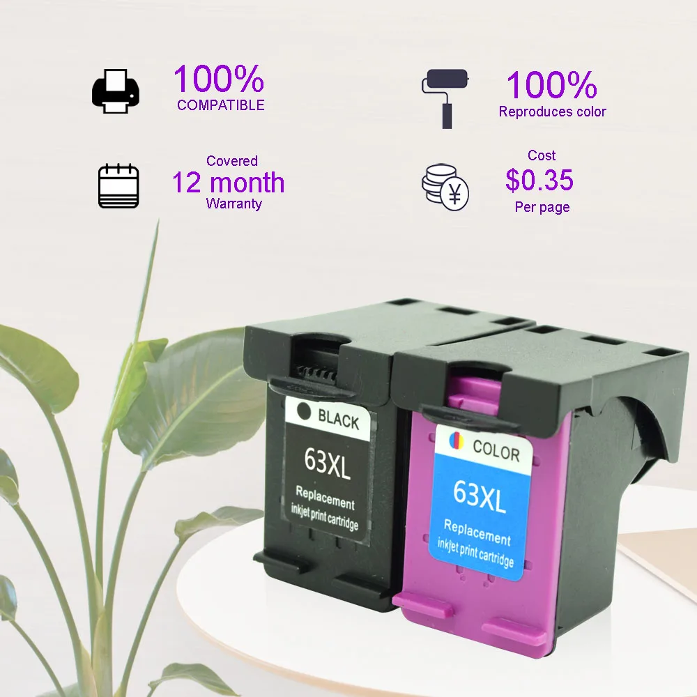 2 Couleurs Compatibles Hp63 Hp 63xl Hp Deskjet 3630 3632 Officejet 4652 4655 Envie 4522 Imprimante Hp 63 Xl Cartouche D Encre Aliexpress