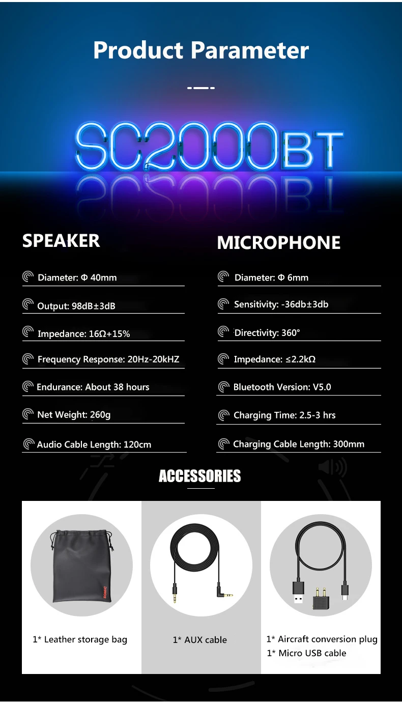 SOMIC SC2000bt Bluetooth 5,0 HiFi Беспроводная гарнитура наушники стерео звук Спортивная Складная гарнитура для iPhone iPod MP4 ноутбука
