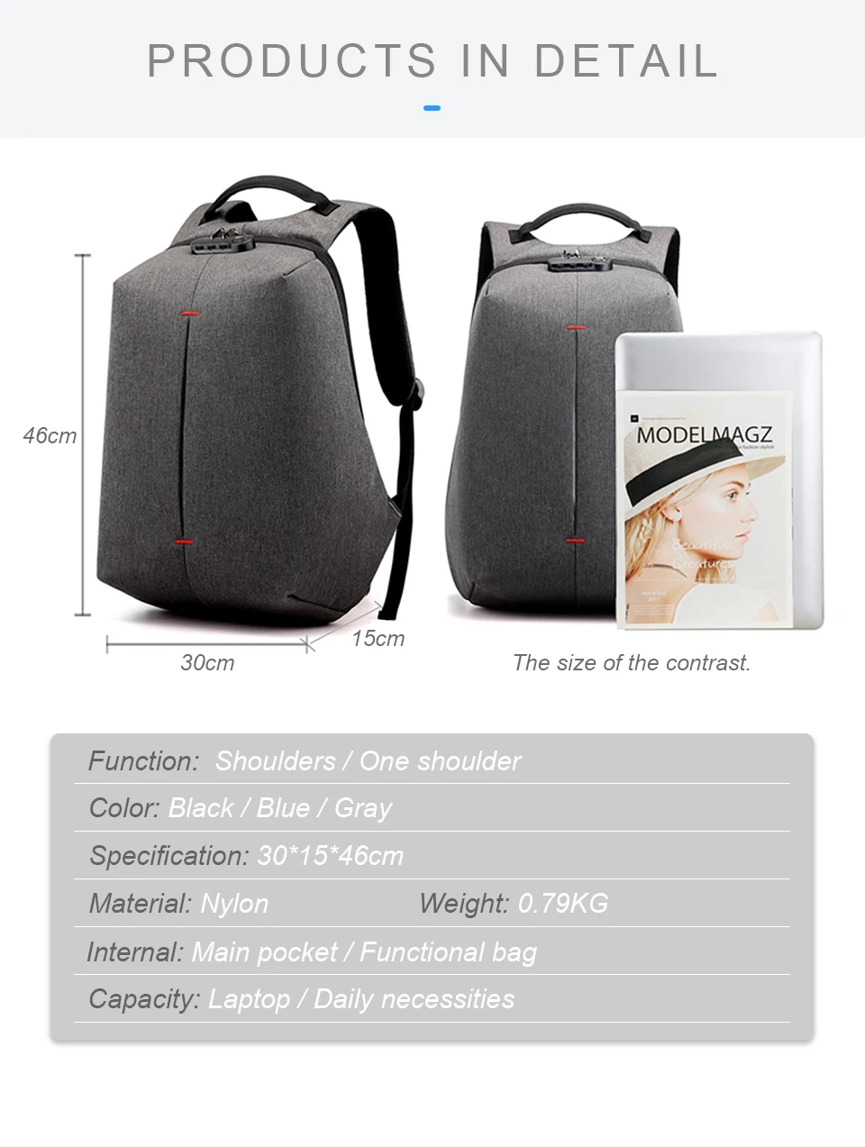 Laptop Backpack 15.6 Inch Notebook Back Pack Anti Theft Business Men Travel Bags Waterproof Male USB Charging Student Bagpack (9)