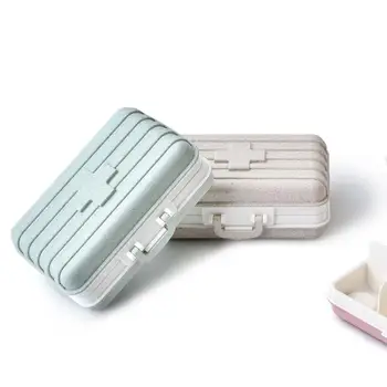 

Mini Travel Pill Box Storage Case Pill Case Suitcase Wheat Straw 6 Grids Pill Tablets Box Jewelry Storage Case Tablet Dispenser