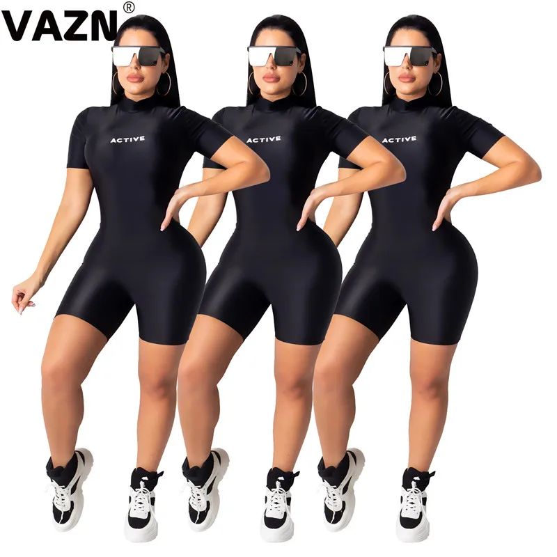 VAZN SD9173 черный дизайн сексуальный женский сплошной буквенный купальный костюм с шортами женский сексуальный Глубокий круглый вырез длинный рукав мини-костюмы пляжного типа - Цвет: Черный