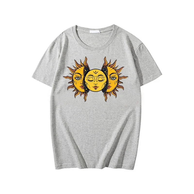 New Harajuku Women's Solar Eclipse Sun And Moon T-Shirt Vintage Fashion Aesthetic Grunge Tee Hipsters Gothic Clothing