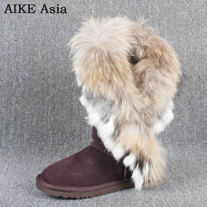 Botas mujer invierno; Новинка года; модные стильные женские зимние ботинки с лисьим мехом и кисточками; зимняя обувь из коровьей замши