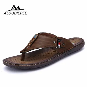 Шлепанцы Hig мужские кожаные, пляжные сандалии, Нескользящие, Повседневная Уличная обувь с ремешками, летняя обувь, 2020 - изображение