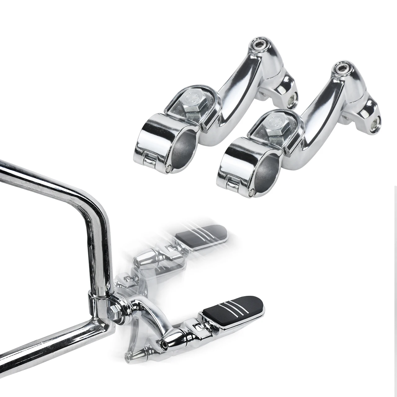 1-1/4" Chrome 360 Degree Adjustable Highway Foot Pegs Rest Mount Clamps For Harley Sportster Touring Dyna For Honda For Yamaha