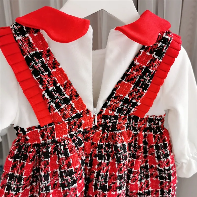 girls dress false two design cute plaid long sleeve toddler baby dresses 0-4years