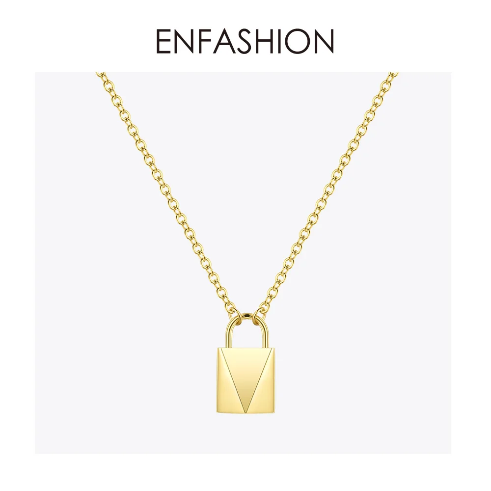 ENFASHION, милое ожерелье-чокер с замком для женщин, золотого цвета, нержавеющая сталь, геометрическое женское ожерелье с подвеской, модное ювелирное изделие P193038