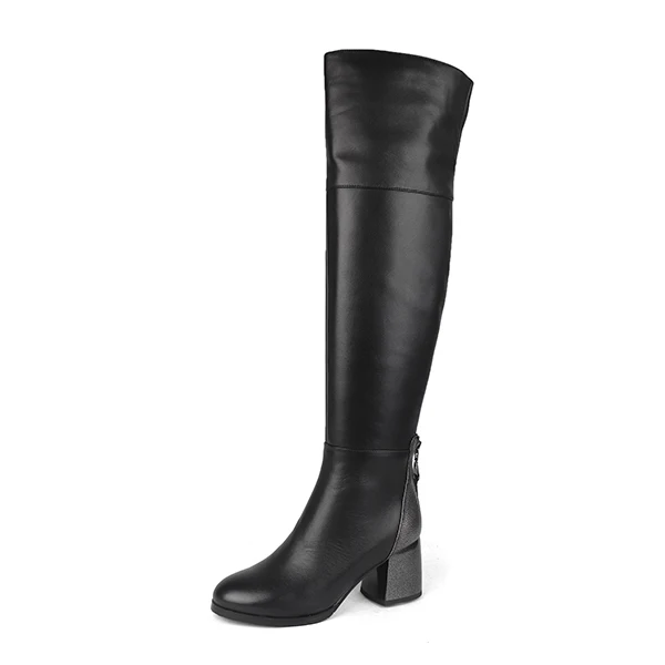 SOPHITNA/модные женские ботинки новые зимние сапоги выше колена Из Высококачественной овечьей шерсти с круглым носком на молнии; трендовые ботинки; SC218 - Цвет: Black Cow Leather