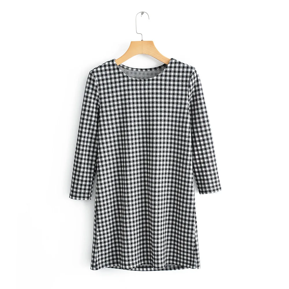 

2019 Spring Europe And America WOMEN'S Dress New Style Crew Neck Pattern Three-quarter-length Sleeve Dress 6306