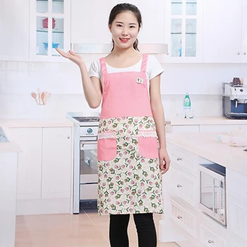 

Women Lady Restaurant Home Kitchen For Pocket Cooking Cotton Apron Bib Flower Pattern Kitchen Cleaning Clothes