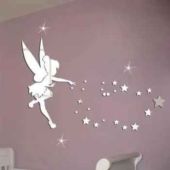 

Mirror Wall Stickers Acrylic Gift Mural Art 3D Decal Fairy Blowing Stars 46*71cm Gold Silver Removable Home Decor Festival