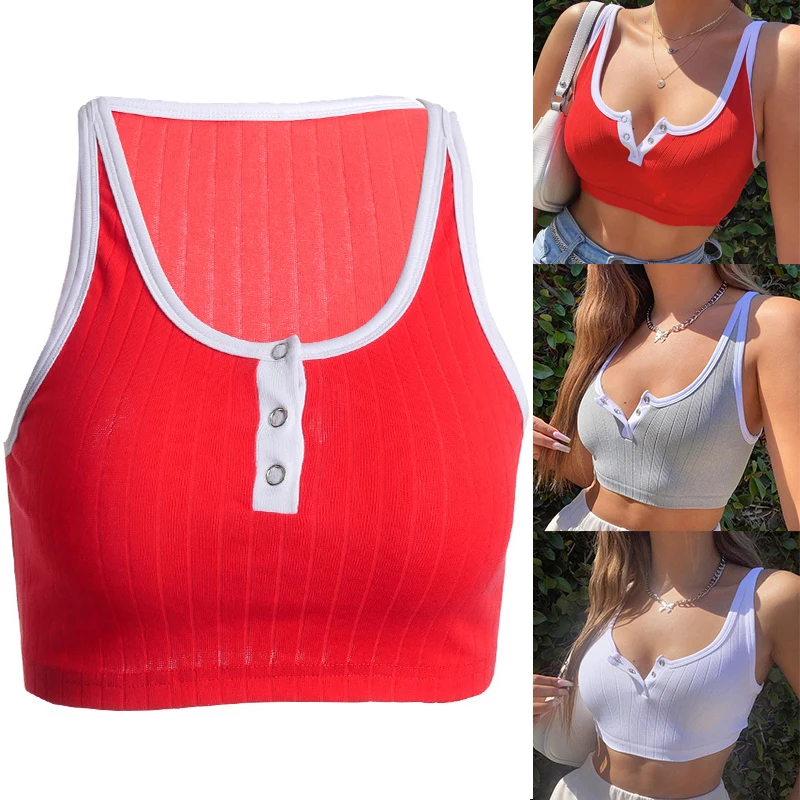 

Women Sexy Crop Top Hollow Out Summer Sleeveless Solid Color Slim Fit Bandage V Neck Low Cut Club Holiday Casual Soft Vest