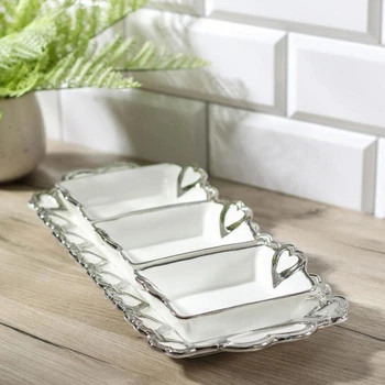 

Set of salad bowls 13 × 9 × 4 cm, 130 ml "Hearts", 3 pcs, on a ceramic stand, silver color