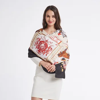 

Big Size Women Ethnic Square Silk Scarf Luxury Brand Desigual Foulard Femme Shawls Vintage Twill Horse Print Scarves Wholesale
