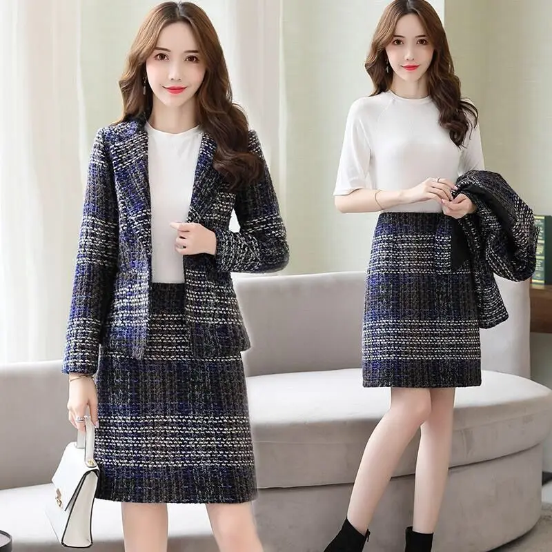 

2021 Woolen Suit Skirt Female Korean Style Self-cultivation Temperament Xiaoxiang Style Skirt Two-piece