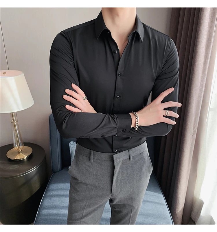 Piiuiy Yuik Men Shirts Europe Size Slim Fit Male Shirt Solid Long Sleeve British Style Cotton Mens Shirt
