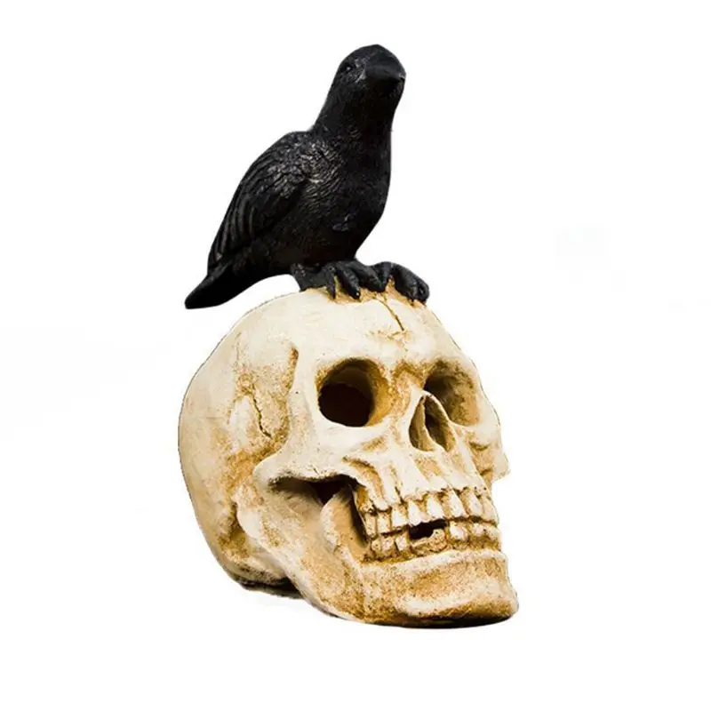 

Realistic Crow Skeleton Raven on Skull Figurine Statue With LED Lights Gothic Halloween Home Table Decoration Party Props Gift