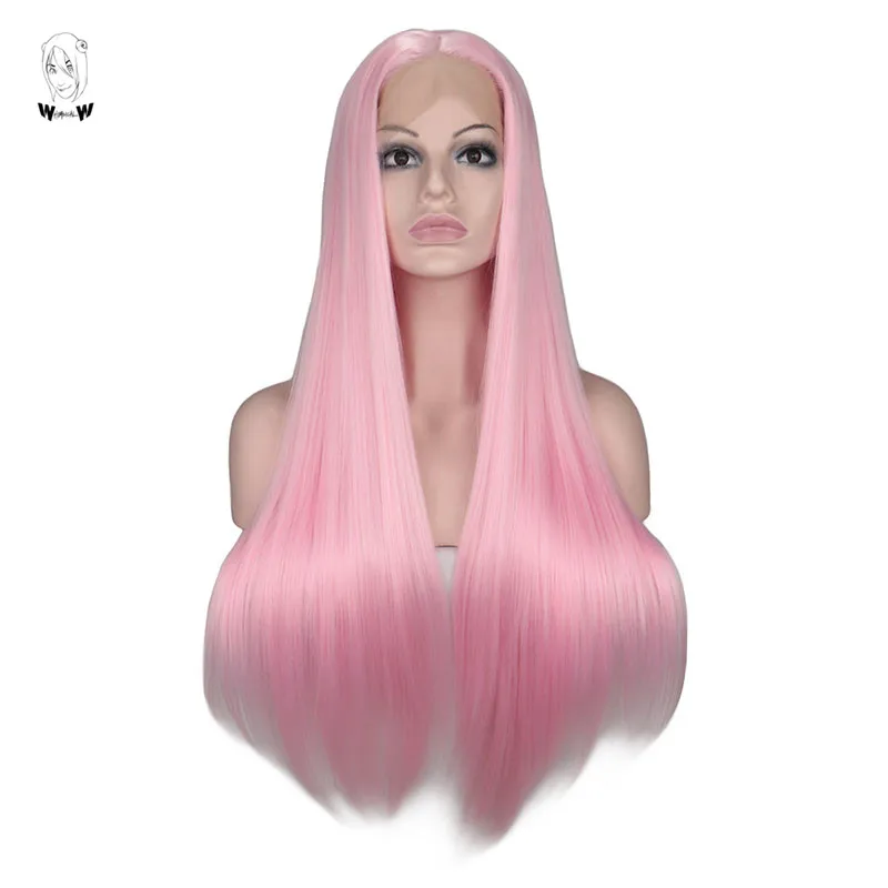 WHIMSICAL W прямые розовые волосы синтетические передние парики длинные шелковые для