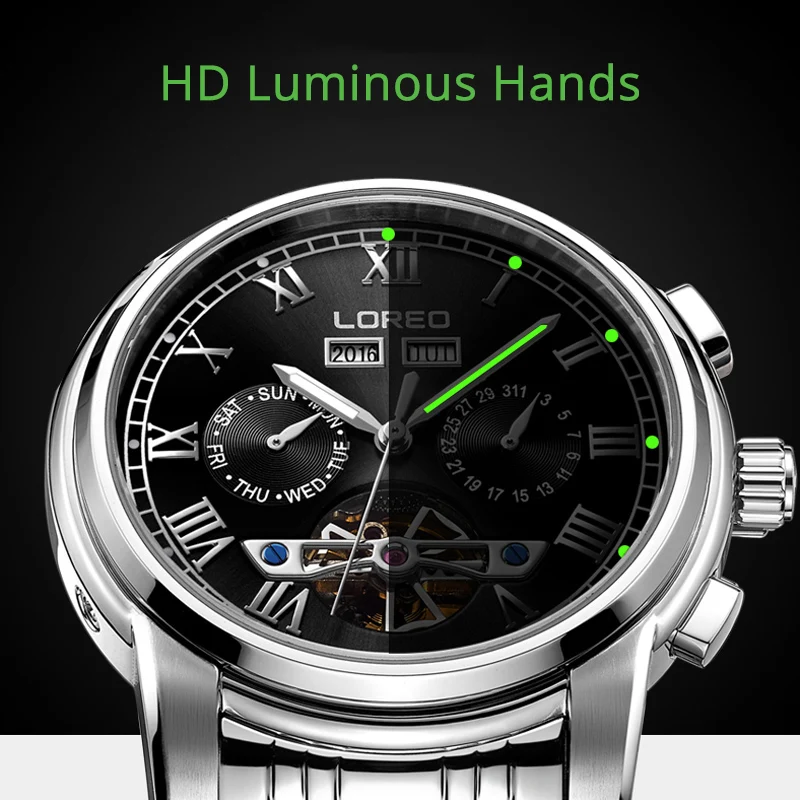 Perpetual calendar автоматические часы Tourbillon люксовый бренд LOREO 50 м водонепроницаемые механические часы для мужчин сапфир светящийся неделя Дата