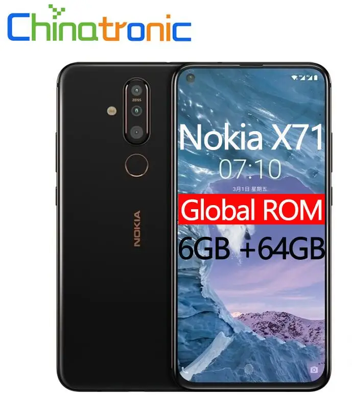 Мобильный телефон с глобальной прошивкой Nokia X71 6GB 64GB Android P 4G FDD LTE 6,3" 19:9 FHD+ Snapdragon 660 Восьмиядерный 3500mAh сканер отпечатков пальцев - Цвет: 6GB 64GB Black