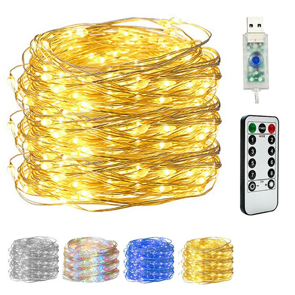

2020 50/100 LED Copper Wire String Lights USB Plug-in Fairy Lights with Remote 8 Modes Lights Waterproof Remote Control Timer