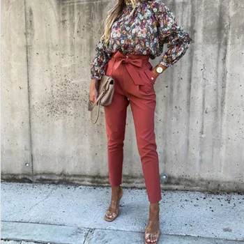 

2020 Summer Women's Casual Skinny Trousers OL High Waist Slim Pencil Pants Solid Color Fashionable Casual Trousers