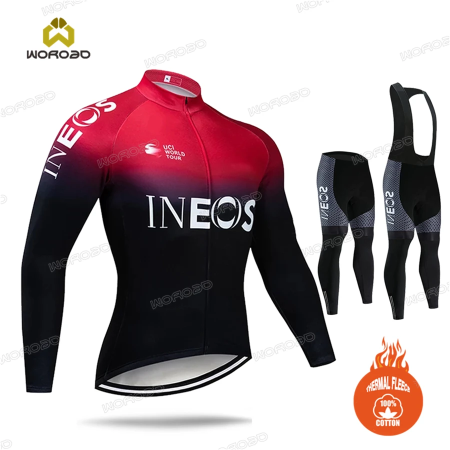 

2021 INEOS Uniforms Thermal Fleece Cycling Clothes Set Winter Pro Team Jersey Suit Long Sleeve Breathable MTB Clothing Bib Pant