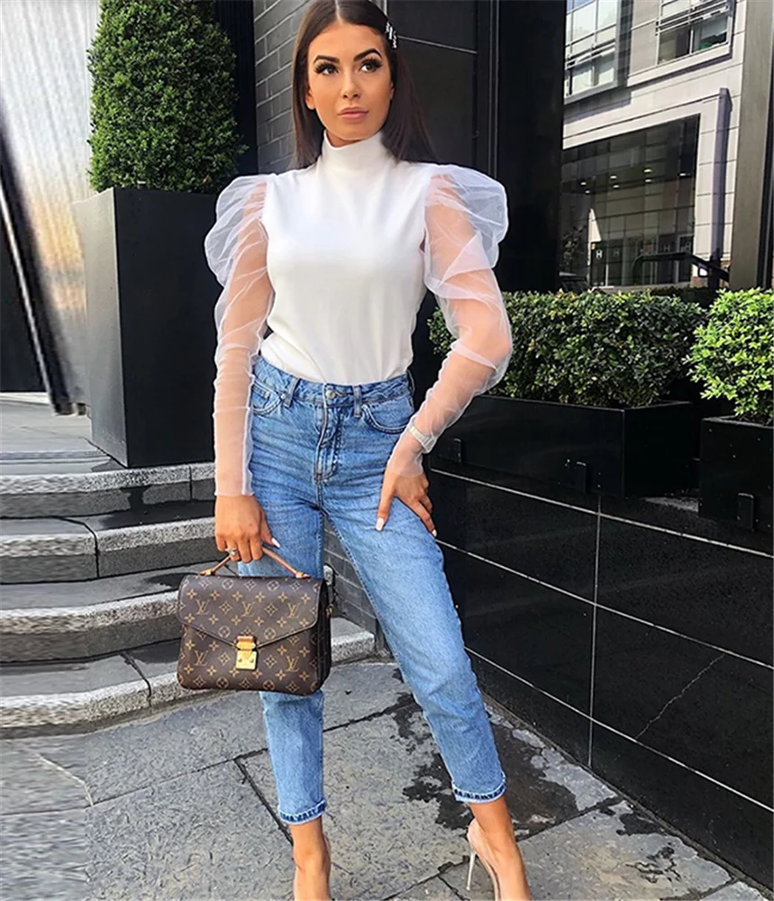 

Womens See through Sheer Mesh T Shirt Top Ladies Girls Long Sleeve Turtle Neck Stretchy Sexy Long Sleeve Party Club Tee