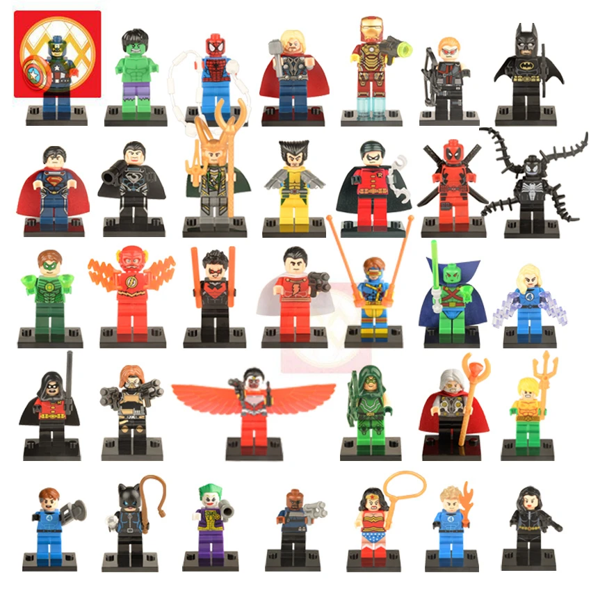 

Classic Super Hero Hulk Thor Batman Wolverine Captain America Loki Iron Man Spiderman Flash Robin Building Blocks Toys Kids Gift