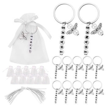 

20 Sets Baptism Party Favors, Wedding Favors Thanks Style Keychain with Drawstring Communion Birthday