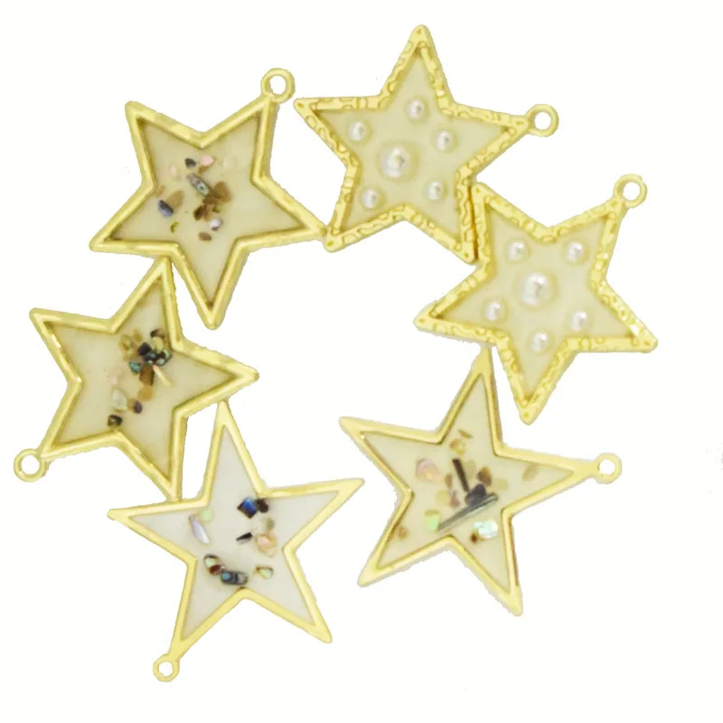 

Gold Color Metal transparent Stars Pendant Earring Drip Oil Set with Inlaid shell Pearl Earrings For Pendants Jewelry Accessorie