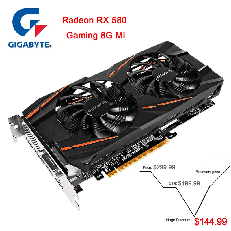 Видеокарта Gigabyte RX580 Radeon 8 Гб RX 580 GDDR5 PCI Express X16 3 0 видеоигровая видеокарта внешняя
