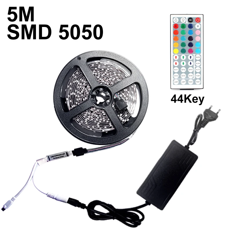 Goodland Светодиодные ленты 12V Светодиодная лента световой полосы RGB ленты SMD 5050 2835 гибкая лента 5 м 10 м Диодная лента с дистанционным управлением Подсветка для ТВ - Испускаемый цвет: 5M 5050 44Key