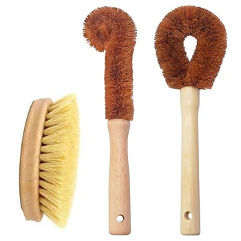 

PAINT-FREE Kitchen Wooden Brush Set Dish Brush Beech Wood Brushes Cast Iron Scrubber and Cup Brush Cleaning Supply