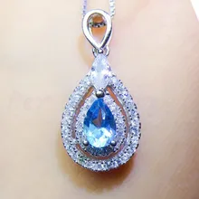 Ожерелье в форме капли с натуральным голубым топазом Серебро 925 пробы 1.1ct драгоценный камень Q9102415