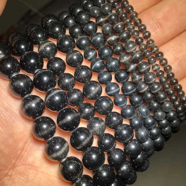 JHNBY Mixed Colors Cat's Eye opal Natural Stone 4/6/8/10/12MM Spacer glass Loose beads for Jewelry making DIY bracelets Findings Black