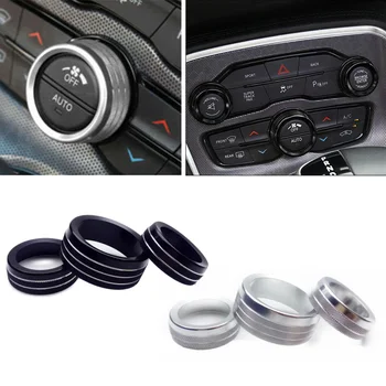 

3pcs Aluminum Alloy AC Radio Switch Knob Cover Car Interior Decorative Ring Cover Kit For Dodge Challenger 2015-2019