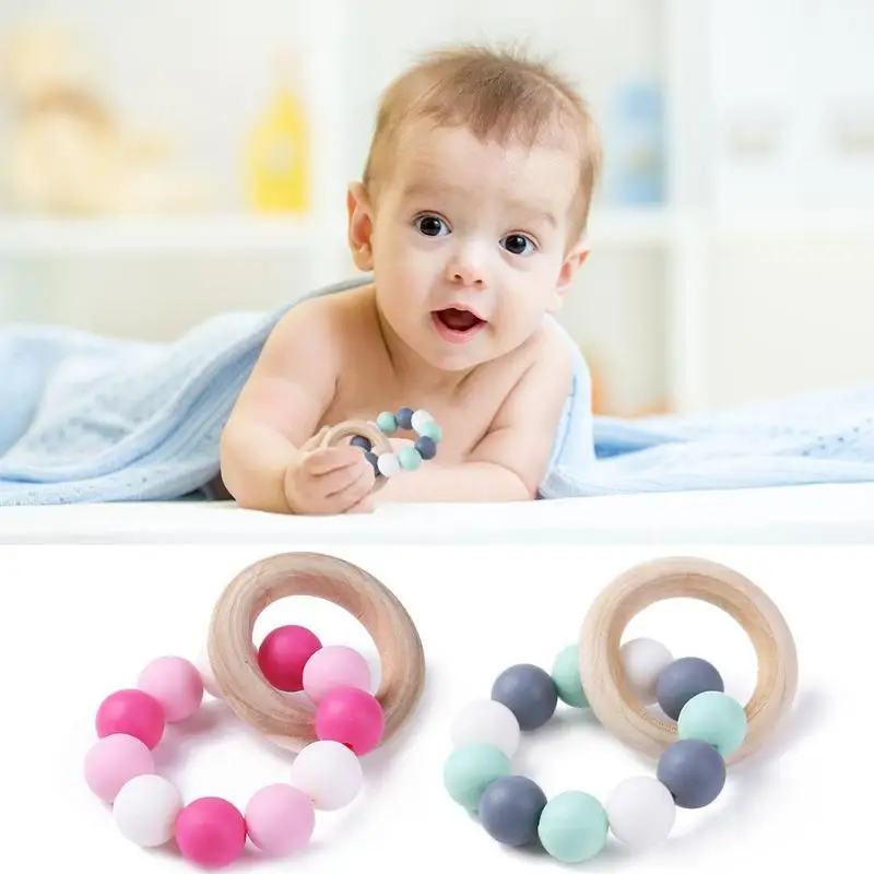 Силиконовый Прорезыватель для зубов игрушка для кормления ребенка Обучающие браслеты деревянное кольцо Ожерелье Аксессуары для младенцев силикон для жевания бусины Соска с бусами